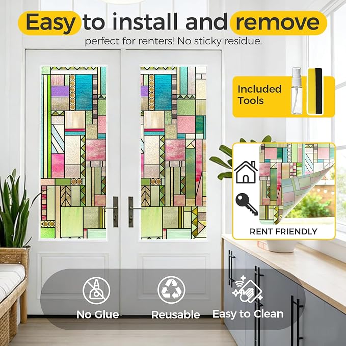 LuminManta 3D Stained Glass Window Privacy Film, Heat Control UV Blocking - Image 5