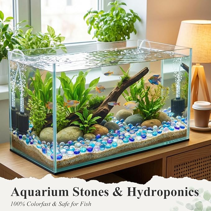 DomeStar 65PCS Iridescent Blue Flat Marbles, Decorative Glass Pebbles | Vase - Image 5