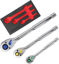 3-Piece Ratchet Set - 1/4, 3/8, 1/2 Inch Drive Socket Wrench Set - 72-Tooth Reversible Colorful Ratchet With IXPE Storage Tray