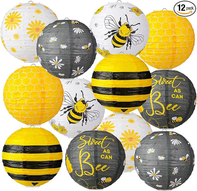 Panelee 12 Pcs Bee Party Decorations Paper Lanterns 8 Inch Hanging Round by Panelee