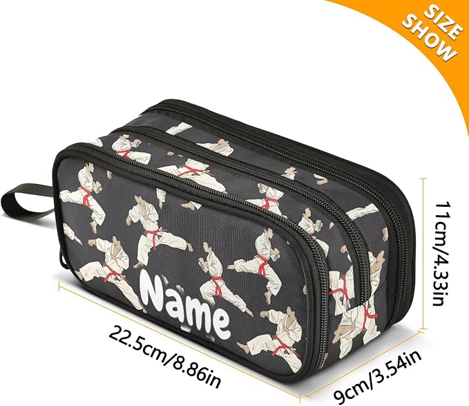 Custom Karate Black Background Pencil Case Box Boys Girls Personalized Name - Image 7