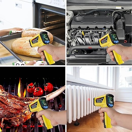 MESTEK Infrared Thermometer Temperature Gun, Non-Contact Digital Laser Thermometer with Probe for Cooking, Home and Industry Repair, Humidity Measurement, Adjustable Emissivity -58°F to 1472°F
