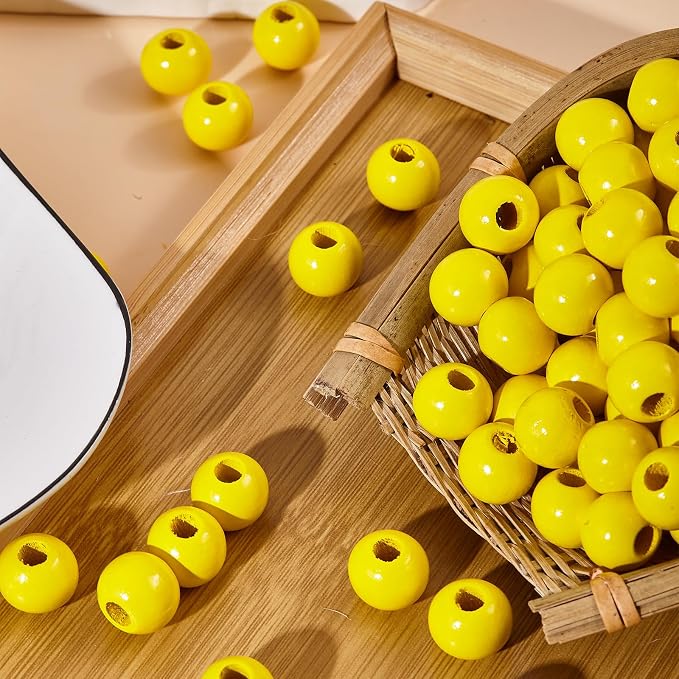 240Pcs Yellow Wood Beads 16mm for Craft Large Hole Wood Beads for Craft - Image 4