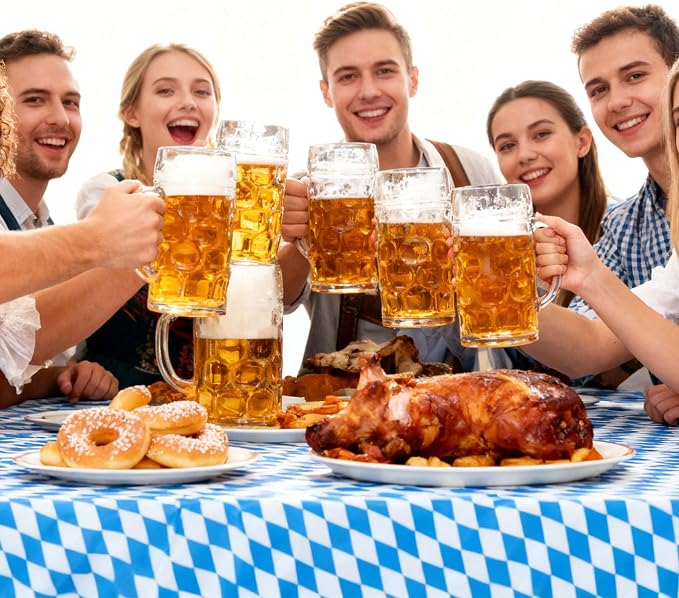 Iceyyyy 3 Pieces Oktoberfest Tablecloths-Blue and White Checkered Table Cloths - Image 6