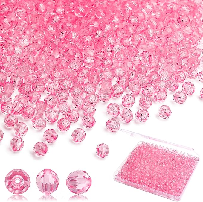 BONNY BOXX 1000pcs 6mm Acrylic Faceted Round Crystal Beads Transparent Pink by BONNY+BOXX