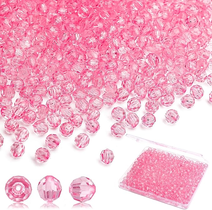 BONNY BOXX 500pcs 8mm Acrylic Faceted Round Crystal Beads Transparent Pink by BONNY+BOXX