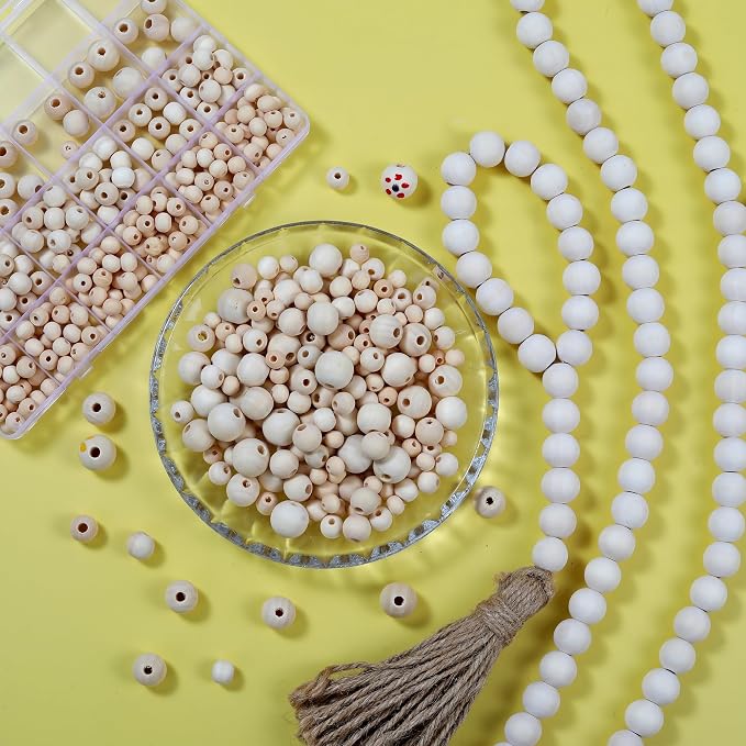 280pcs Wooden Beads for Crafts 5 Sizes Unfinished Wood Bead Bulk 8mm, 16mm - Image 3
