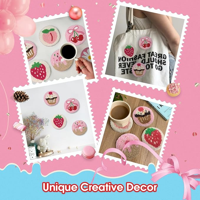 yuegool 6PCS Punch Needle Coaster Kit, Easy DIY Embroidery Set - Image 5