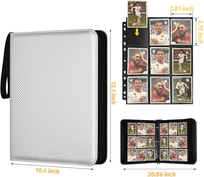GERMUN 3 Ring 9 Pocket Zipper Card Binder, 720 Double Sided Standard PU Trading - Image 2
