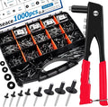 smseace 1001Pcs Pop Rivet Gun Kit Black Pop Rivets, Large Flange Rivets, Washers and Rivets Gun Tool Packed in Portable Toolbox with Color Label for Metal, Furniture, Automotive, Instruments