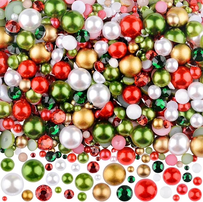75g Mix Resin Pearls Rhinestones Kit, 3-10mm Half Pearls and 2-6mm Flatback by ShowNow