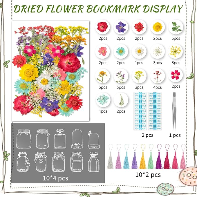 Kaluofan 103PCS Bookmark Making Kit, Transparent Flower Bookmarks, Handmade - Image 2