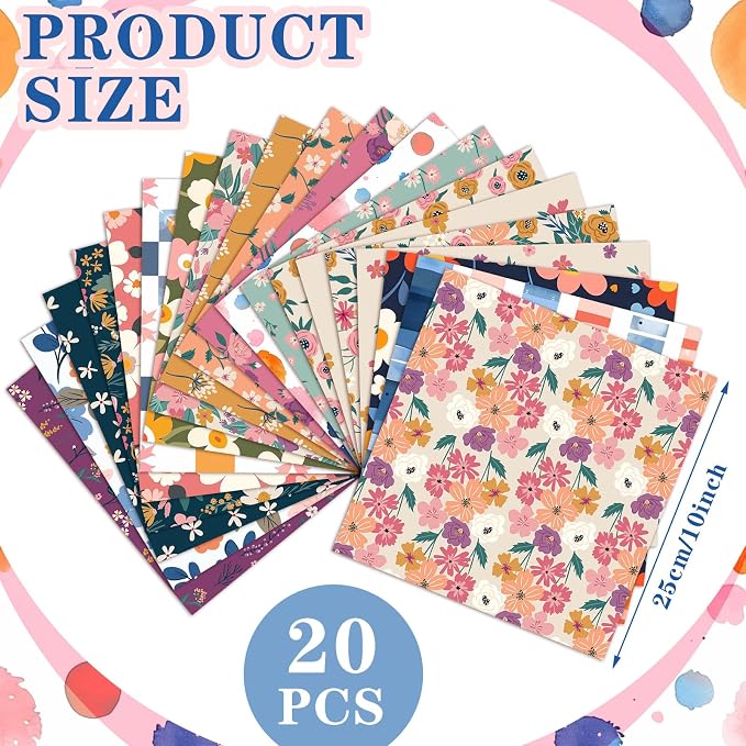 HunnmingRe 20 Pcs 10''x10'' Vintage Floral Quilting Fabric Square Meadow Flower - Image 2