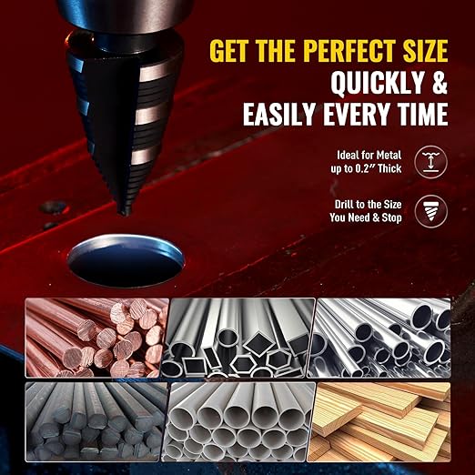 ZELCAN 1PC M2 Step Drill Bit, Faster Drilling Step Bit 3/16 to 1-3/8 Inch, Professional Unibit Drill Bit for Cutting Holes On Sheet Metal, Steel, Wood, Aluminum, PVC, Stepped Up Bit for Electrician