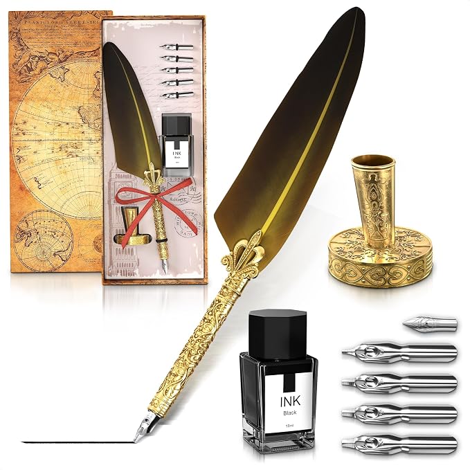 Antique Writing Quill and Ink Set – Stainless Steel Dip Pen Feather Quill Pen by Lagarto