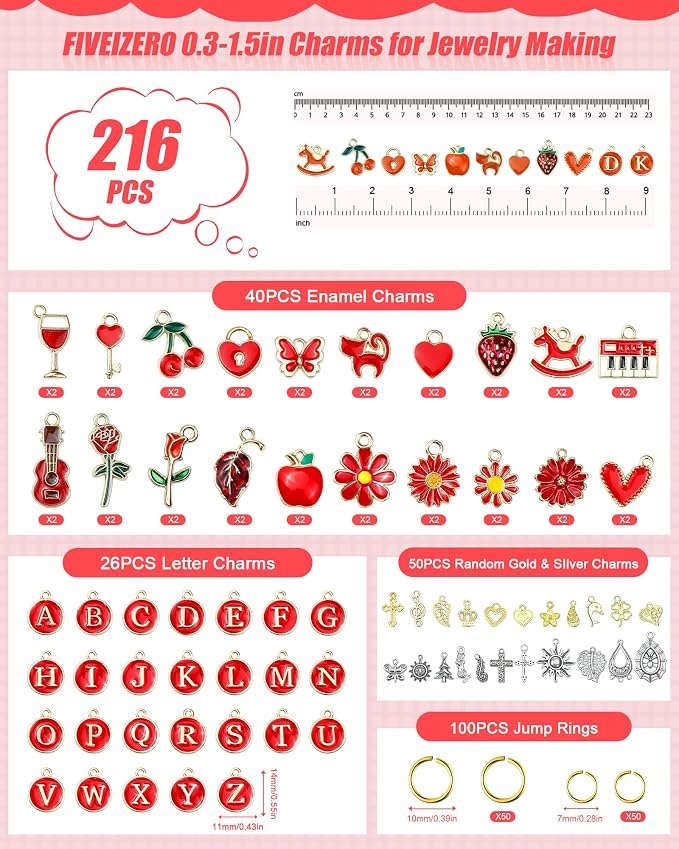 FIVEIZERO 216PCS Charms for Jewelry Making, Enamel Blacelet Charms Kit | - Image 2