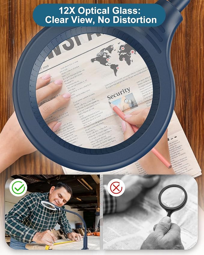 12X Magnifying Glass with Light and Stand, Real Glass, LED 5 Color Modes - Image 3