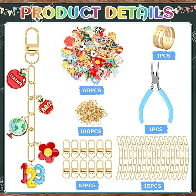 AUGSUN 189Pcs Teacher Keychain Making Kit School DIY Keychain Craft | Keychain - Image 2