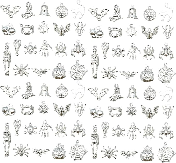 WOCRAFT 60pcs Bright Silver Halloween Charms Bracelet Charms by WOCRAFT