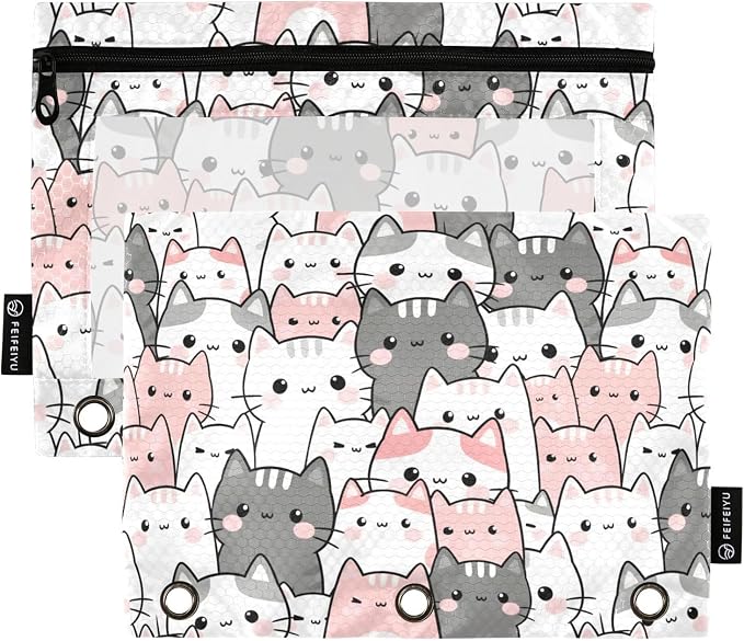 Cute Cats Kittens Pencil Pouch for 3 Ring Binder, 2 Pack Waterproof Pencil Bags by BOENLE-WELCOMEYOURCOMING