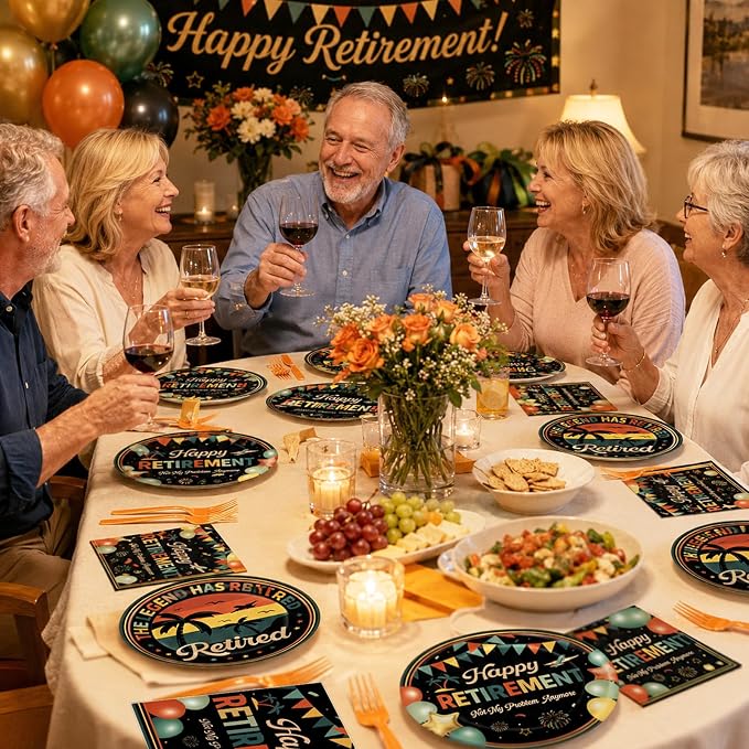 Qyeahkj 100 Pcs Retirement Party Plates and Napkins Set Happy Retired Birthday - Image 8