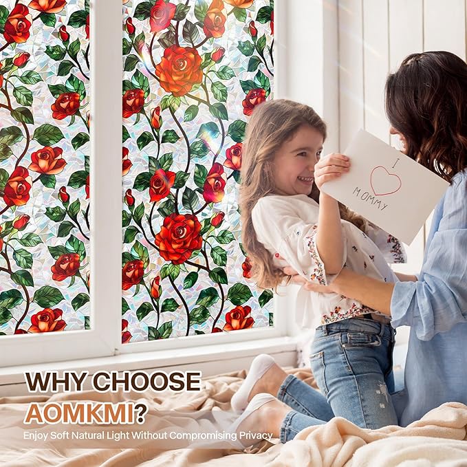 Stained Glass Window Film UV Resistant Window Privacy Film Rose Floral Privacy - Image 2