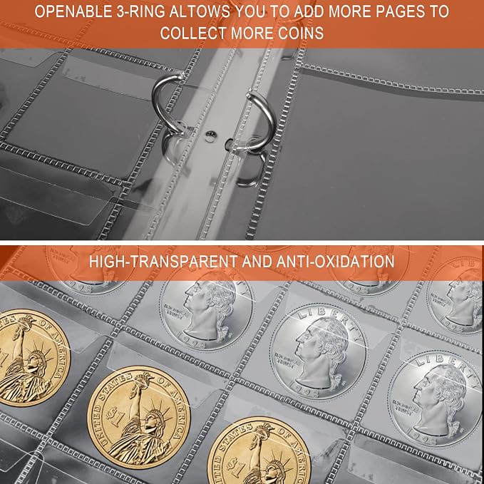 Fireproof Coin Collection Book for Collectors, 400 Pockets Coin Collecting - Image 6