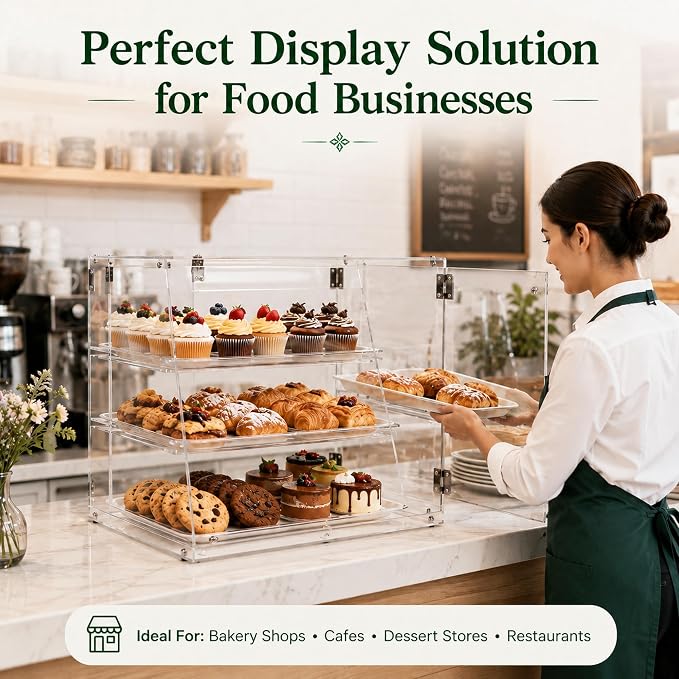 YBSVO 3-Tier Commercial Bakery Display Case | Countertop Pastry Showcase - Image 3