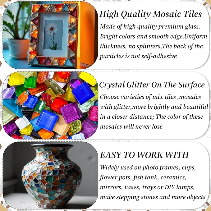 1000 Pcs Colorful Irregular Crystal Mosaic Tiles, 2.2lb Tiny Mosaic Tile DIY - Image 7