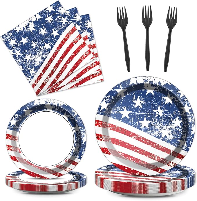 Qyeahkj 100 Pcs 4th of July Party Plates and Napkins Tableware Set American by Qyeahkj