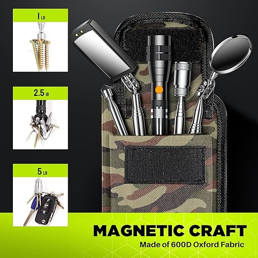 Telescoping Magnetic Pickup Tool Set, Inspection Mirror Telescoping, LED Flashlight, Cool Gadgets for Men, Gifts for Dad, Husband, Kids, Boyfriend, Magnet Stick