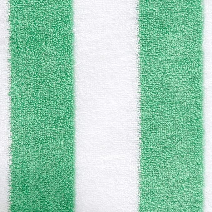 Amazon Basics 100% Cotton Terry Cabana Stripe Pool & Beach Towel, Soft & Absorbent, Quick Drying, Large, 2-Pack, Green, 30" x 60"