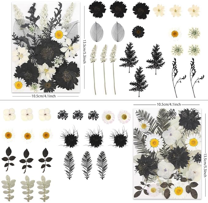 LUXEEASE 90P Halloween Black & White Dried Pressed Flowers | Gothic elegant - Image 3