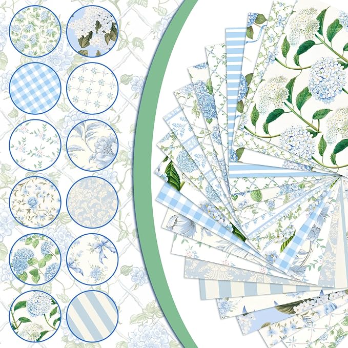 HunnmingRe 20 Pcs 10''x10'' Hydrangea Quilting Fabric Square Bundle Watercolor - Image 5