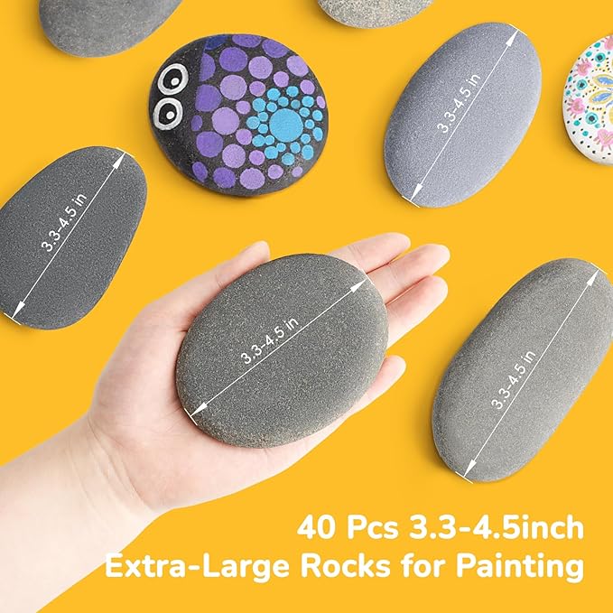 Simetufy Large Rocks for Painting 40 PCS 3.3-4.5Inch River Rocks for Painting - Image 3