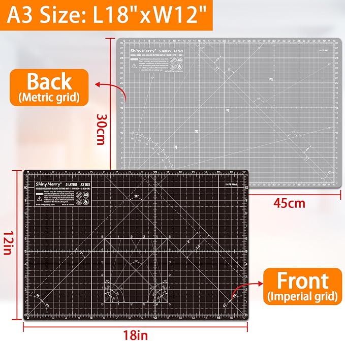 Self Healing Cutting Mat A3 12"x 18" Double Sided Black Mat - Image 2