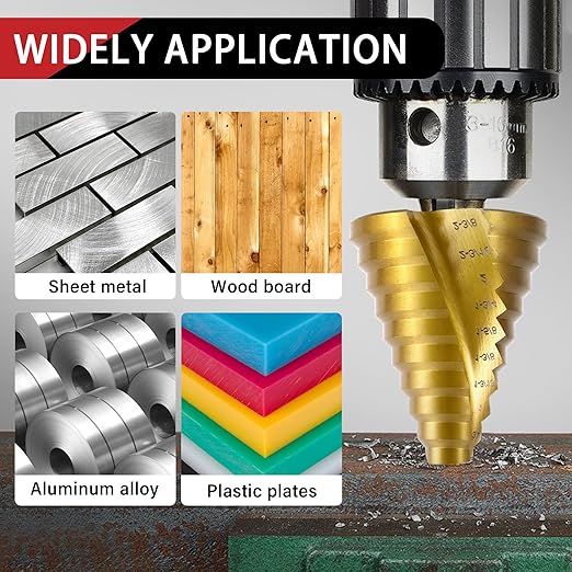 HSS Spiral Groove Step Drill Bit, 12 Steps High-Speed Steel 1/4" to 2-3/8" Drill Bit for Stainless Steel, Aluminum, Plastic, and Wood, Large Multiple Hole Stepped Bit
