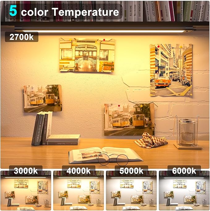 WOBANE LED Under Cabinet Lighting, 24 inch Black Cabinet Light, Hand Wave Activated, Warm White to White Color Tunable,Touchless Dimmable Panel for Kitchen,Counter,Shelf,Under Desk Lighting 1200LM