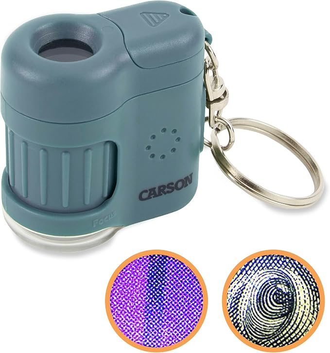 MicroMini Blue, Pocket Microscope Keychain | Built-In Flashlight by Carson