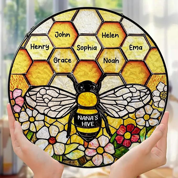LOVELYPOD Custom Grandma’s Bee Stained Glass Sun Catcher, Personalized Window - Image 4
