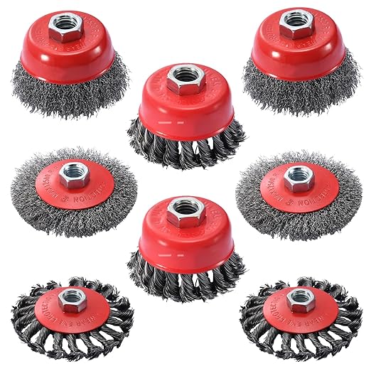 8 Pack Wire Wheel for Angle Grinder Set,4-1/2" Angle Grinder Wire Wheel & Wire Brush for Grinder - 5/8"-11 Arbor - Heavy Duty Wire Wheel for Rust Removal, Polishing - Durable Grinder Wire Wheel Combo