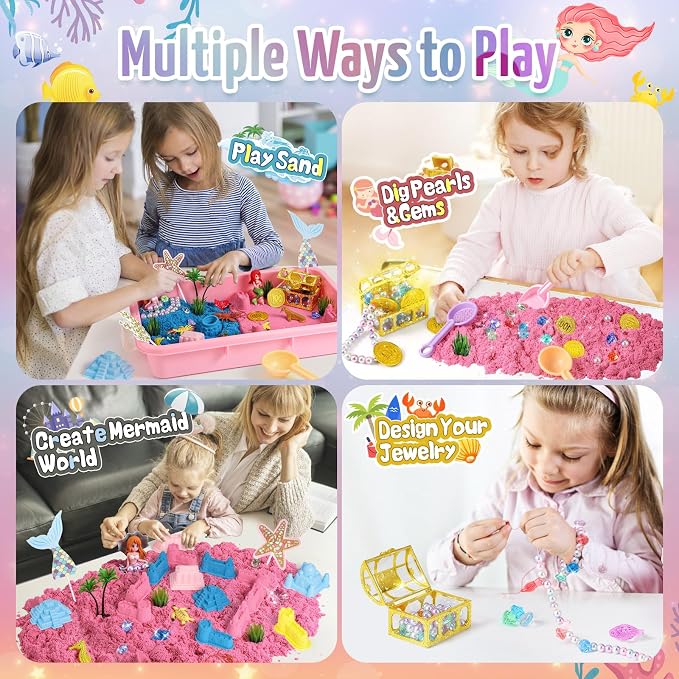 KNASON Mermaid Sensory Bin, Play Sand Art Kit - Image 4