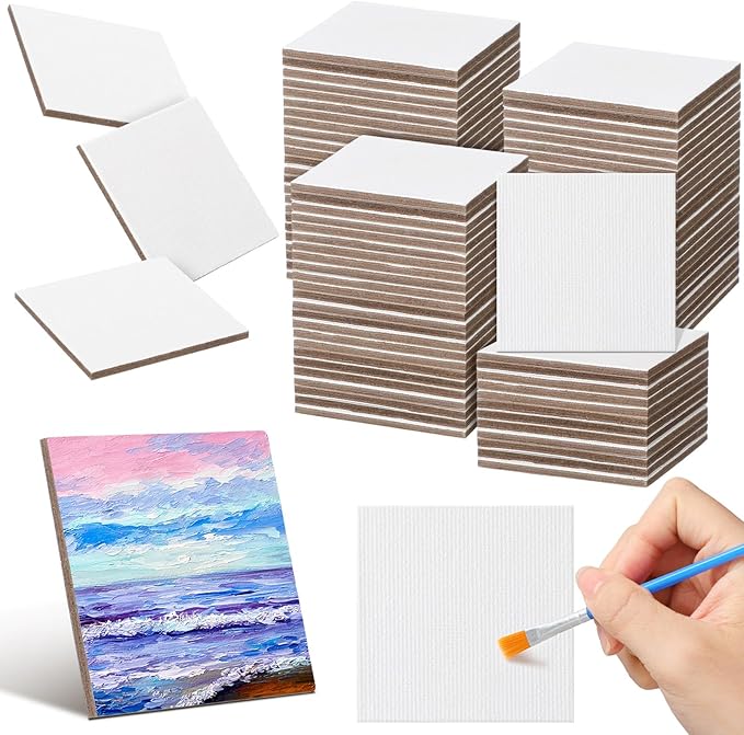 Moinchore 100 Pcs 2 x 2 Inch Mini Painting Canvas Panels Bulk Tiny Art Canvases by Moinchore