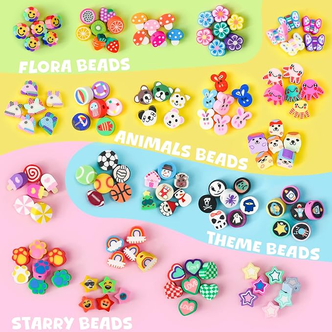Gionlion 1200 Pcs Polymer Clay Beads Bracelet Making Kit, 25 Style Animal Fruit - Image 4
