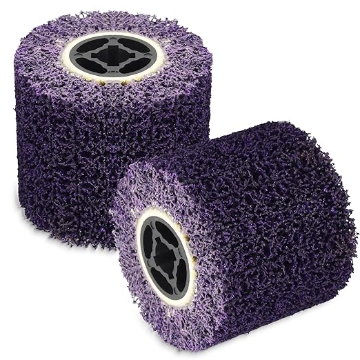 Rocaris 2PCS 36 Grit Abrasive Drawing Wheel Drum, 4.5"×4" Wire Drawing Polishing Burnishing Wheels, Buffing Wheels for Wood Metal Surface Polishing, Purple