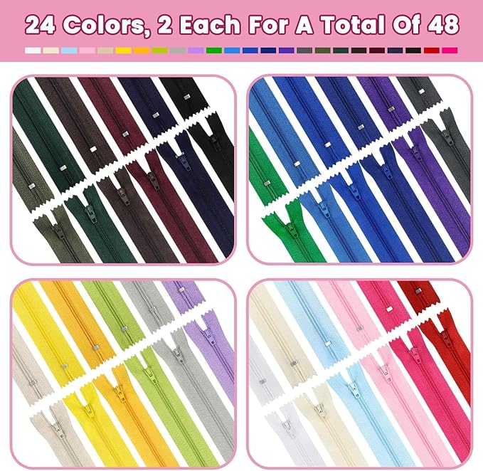 Zippers, DOITEM 48 pcs 40cm/16 Inch Multicolor Nylon Coil Zippers - Image 2