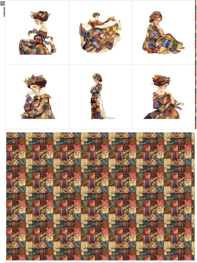 Elegant Lady Patchwork Cotton Fabric Panel – 6 Designs + Bonus Patchwork Sheet by FabricsTown