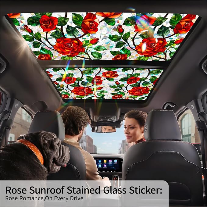 Bloss Rose Stained Glass Windows Film, 29.5x78.7inch 3D Flower Privacy Window - Image 3