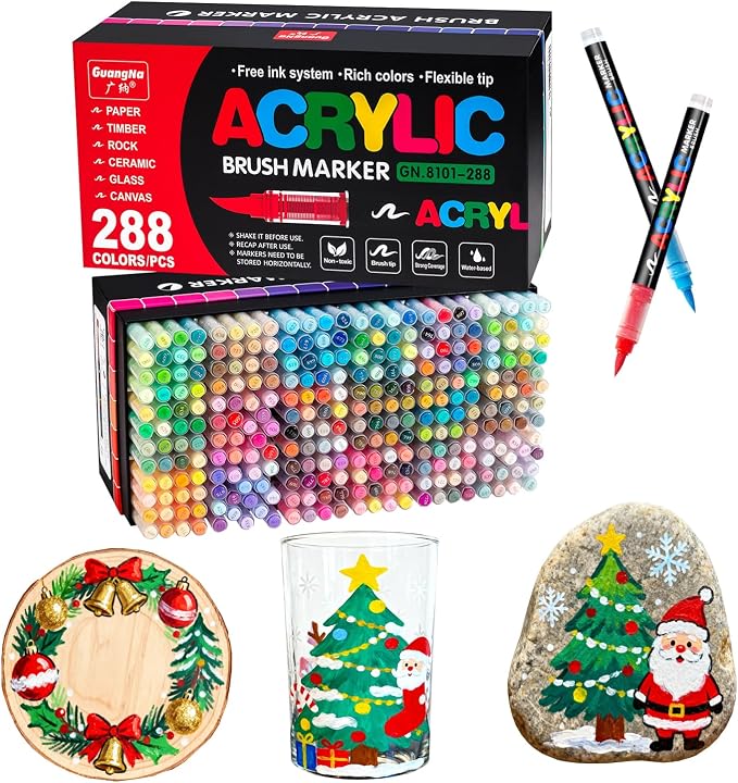288 Colors Acrylic Paint Markers Set, Soft Flexible Brush Markers by Unknown
