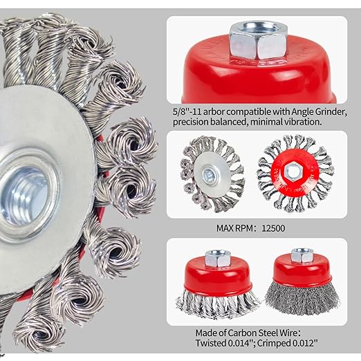 Wire Wheel Brush for 4-1/2" Angle Grinder 4 Inch Wire Wheel Twisted/Crimped Kit 5/8"-11 Threads Arbor - 6pcs